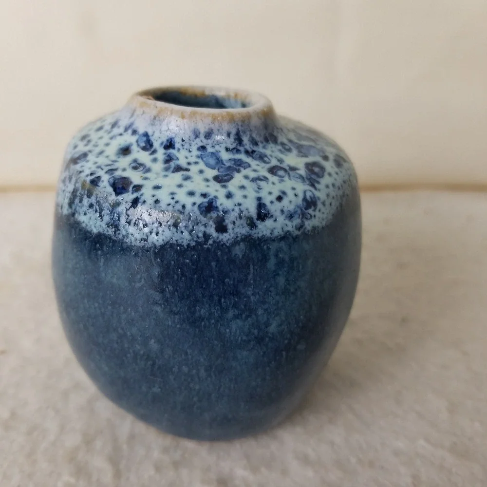 Ceramic Vase Blue Textured Décor Accent‎ Bud Vase Art Pottery Small